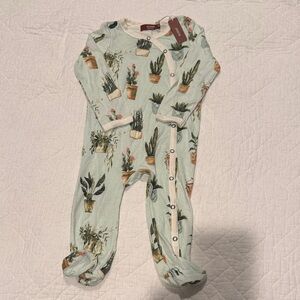 NWT Milk Barn Mint Plant-Print Footed One-Piece (9-12mo)